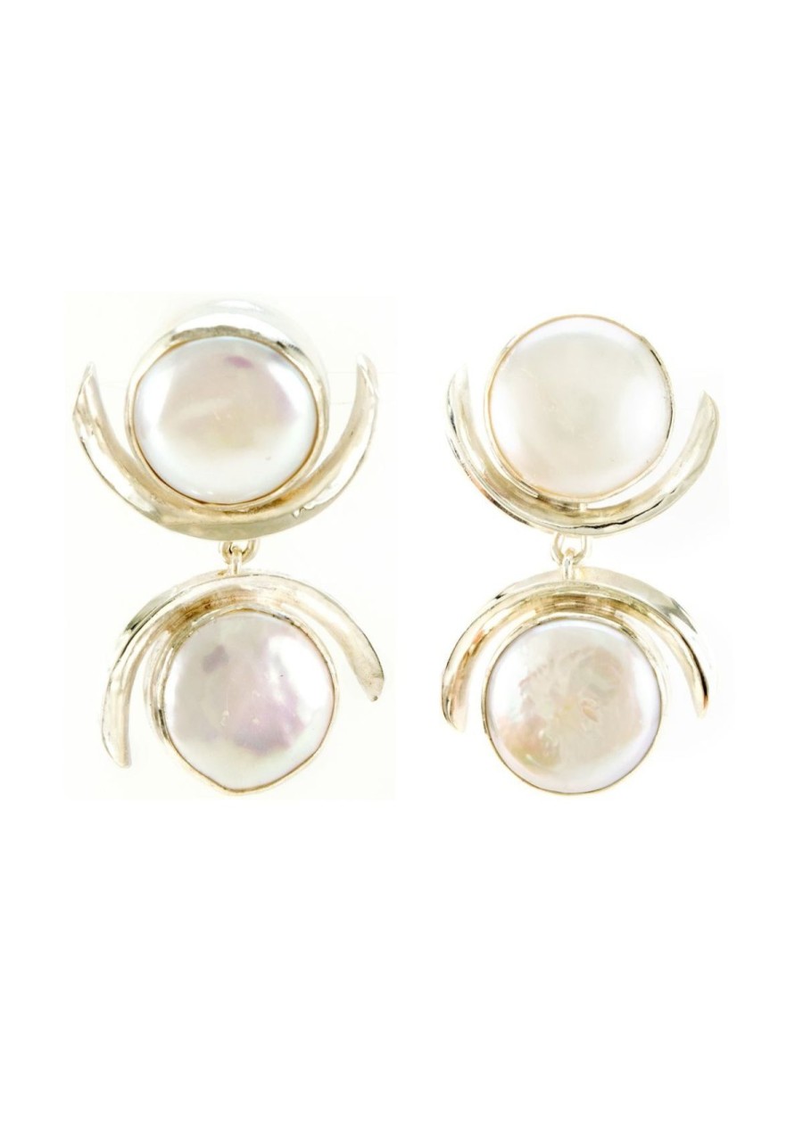 Accessories Margaret Ellis Jewelry Earrings | Margaret Ellis Pearl Interlude Earring - Bright Sterling Silver