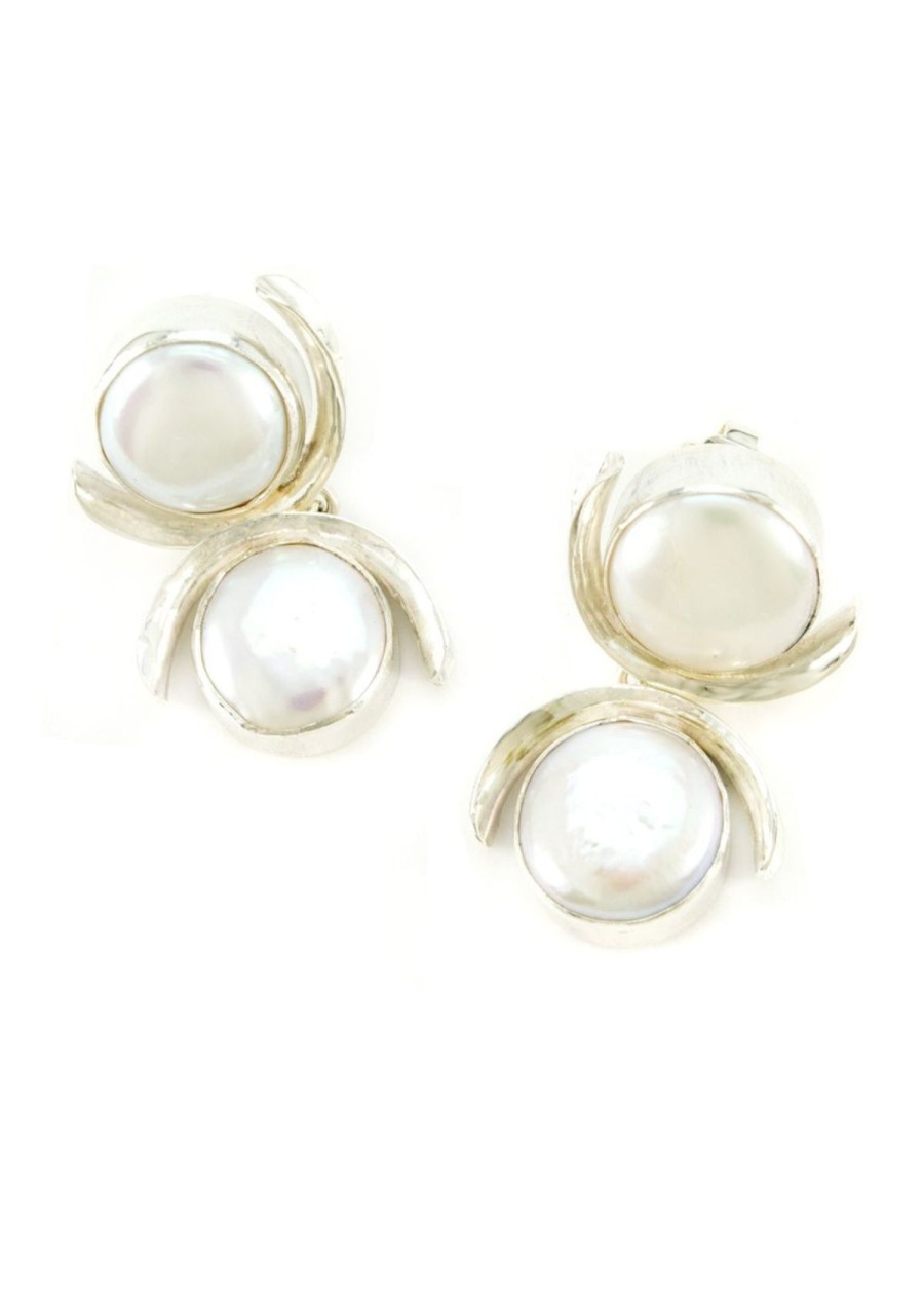 Accessories Margaret Ellis Jewelry Earrings | Margaret Ellis Pearl Interlude Earring - Bright Sterling Silver