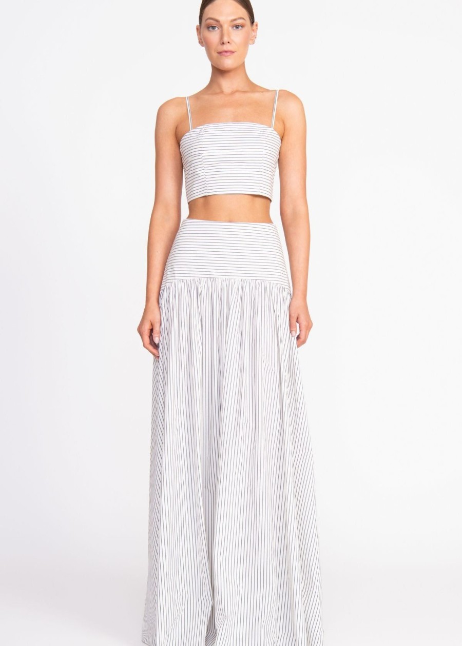 Clothing Staud | Staud Federico Crop Top Ivory Micro Stripe