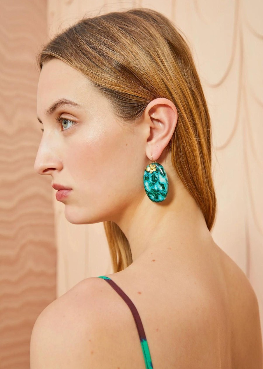 Accessories Ulla Johnson Earrings | Ulla Johnson Hammered Chain Organic Stone Earring Turquoise