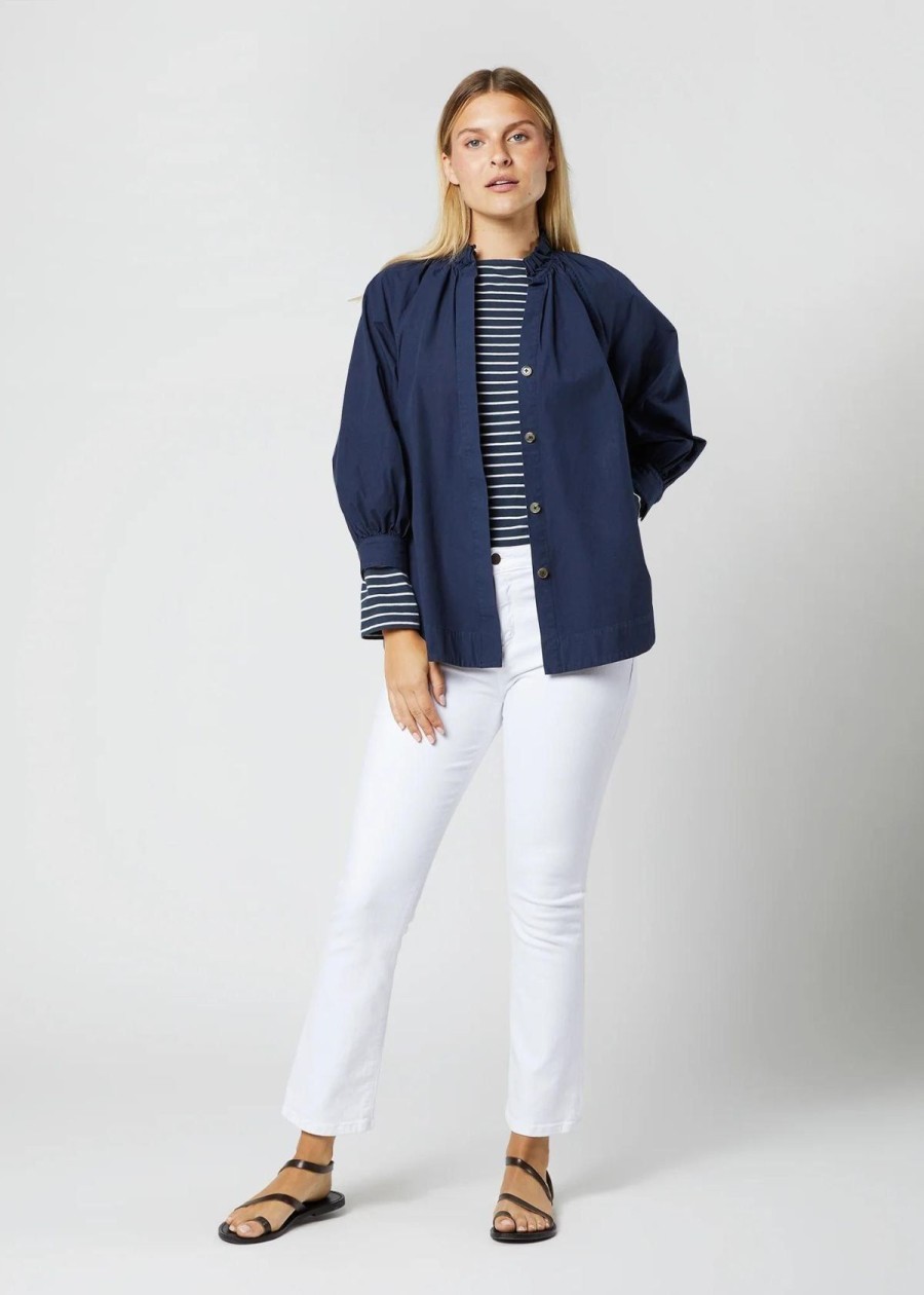 Clothing ANN MASHBURN | Ann Mashburn Frill Liya Shirt Jacket Navy