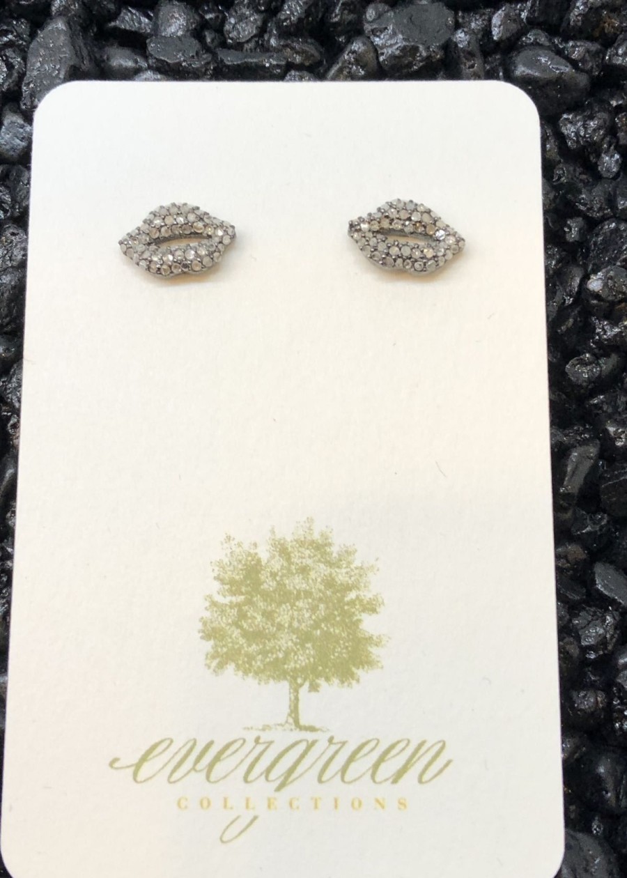 Accessories Evergreen Collections Earrings | Evergreen Collections Pave Diamond Lips Stud Earrings