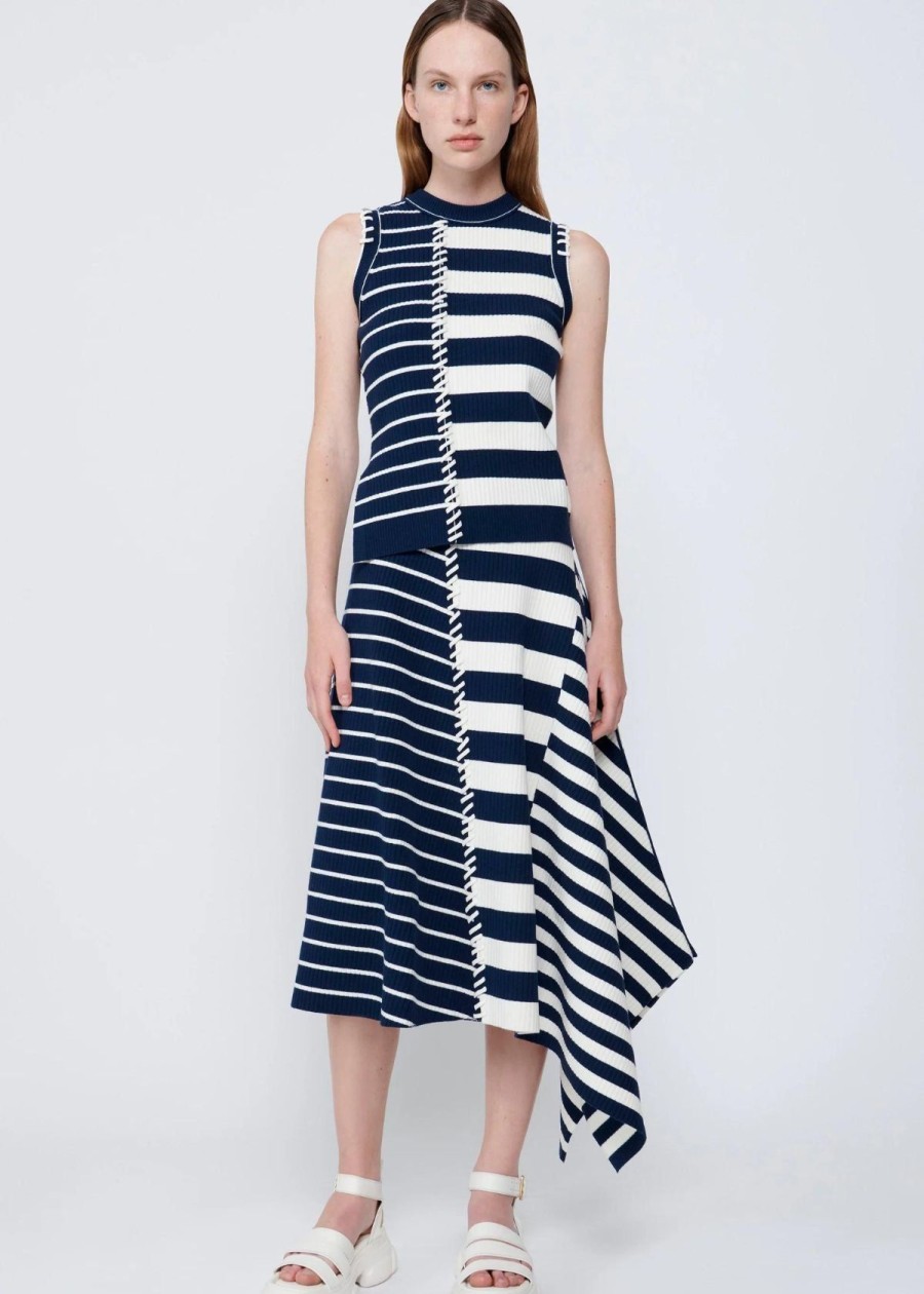 Clothing SIMKHAI | Simkhai Braylon Asymmetric Midi Skirt Midnight Stripe