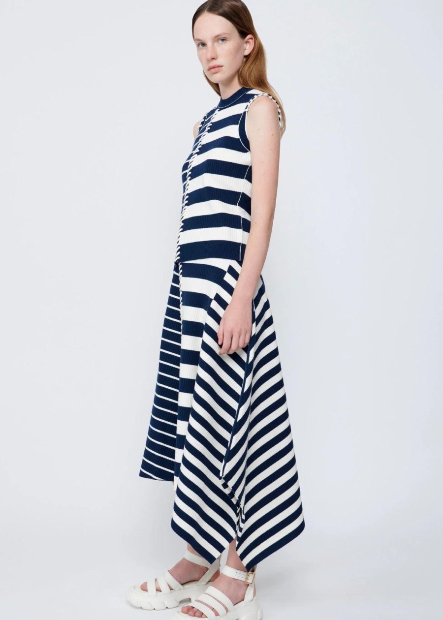 Clothing SIMKHAI | Simkhai Braylon Asymmetric Midi Skirt Midnight Stripe