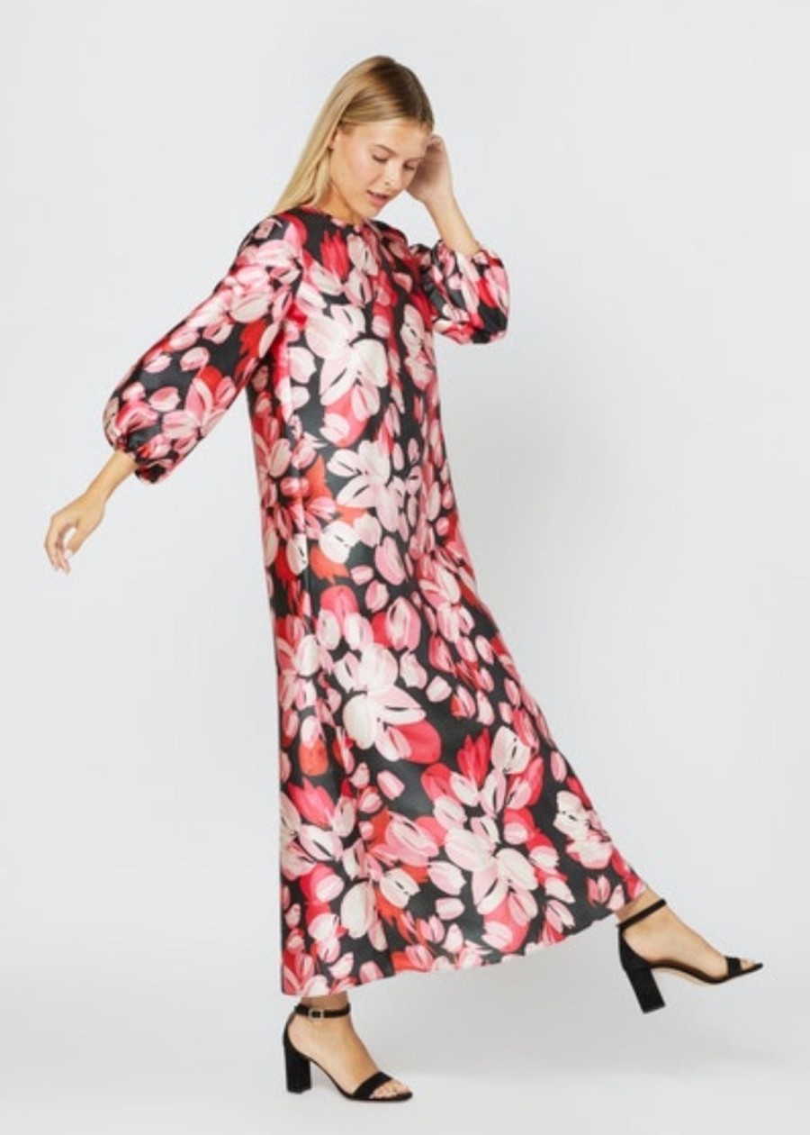 Clothing ANN MASHBURN | Ann Mashburn Long Sleeve Paige Maxi Dress - Pink & Black Floral Pink/Black Painterly Floral Print