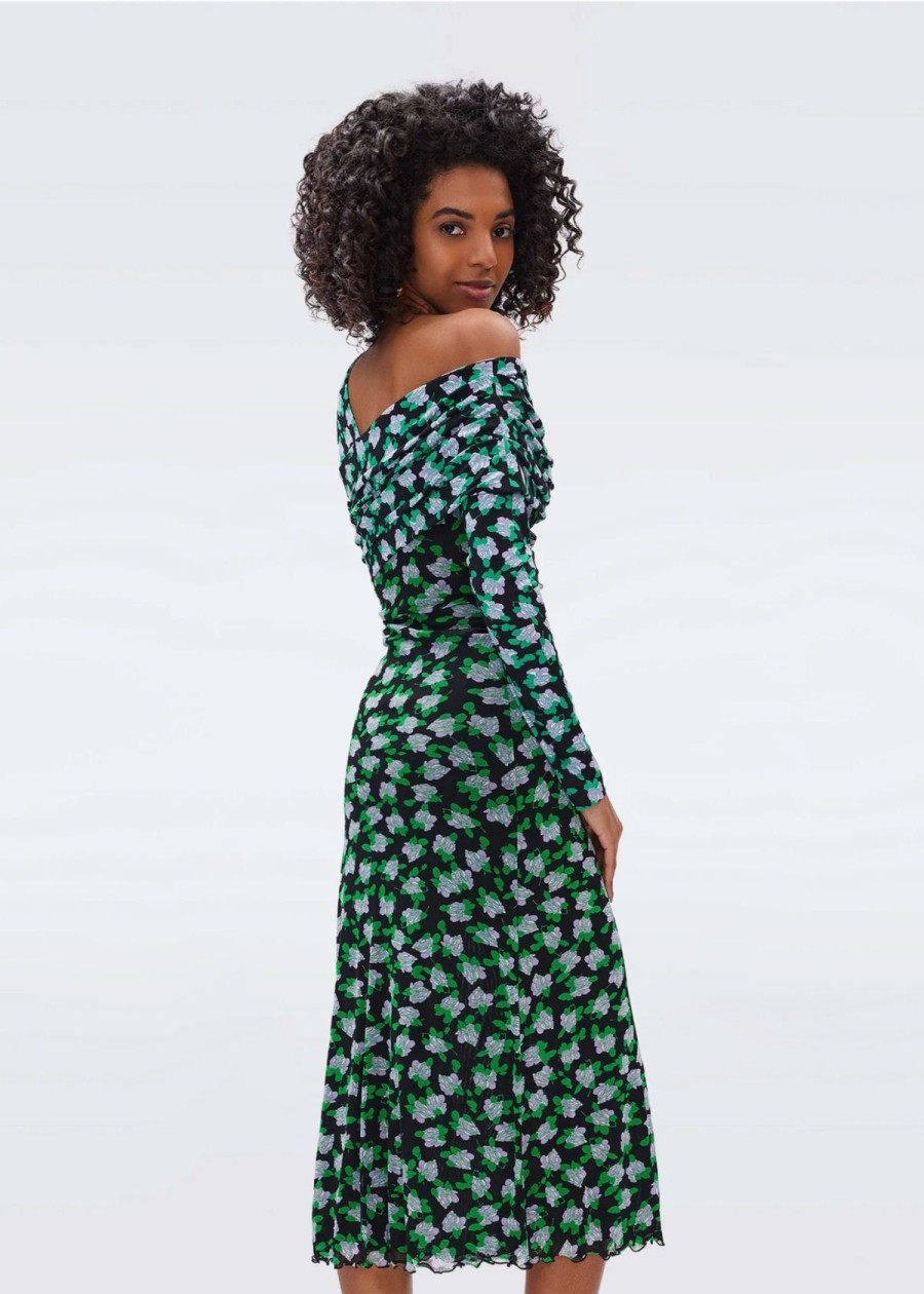 Clothing Diane Von Furstenberg | Dvf Leia Midi Dress - Dot Blossom Bright Green Dot Blossom Green