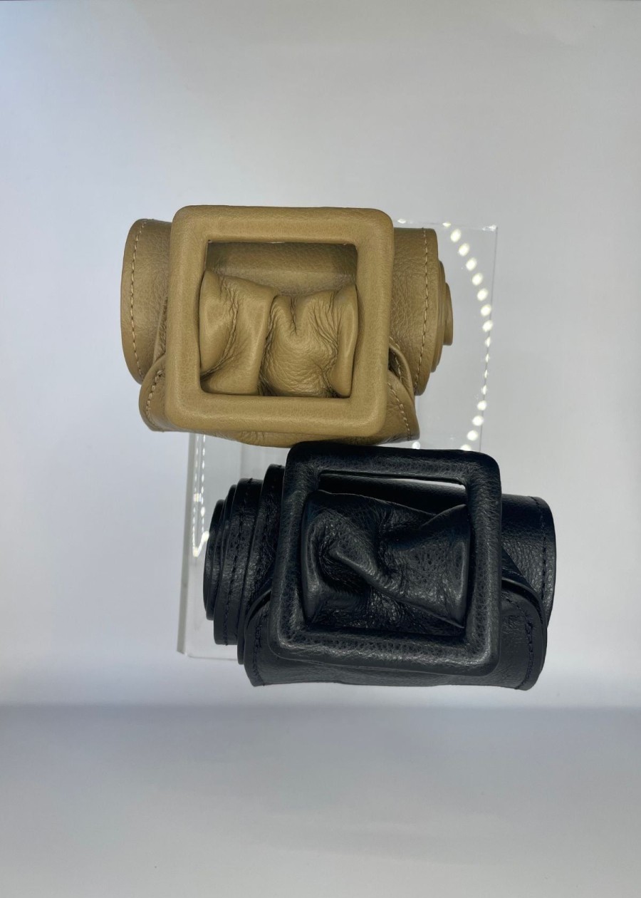 Accessories W.Kleinberg | W.Kleinberg Luscious Calf Sash Belt With Covered Buckle Black