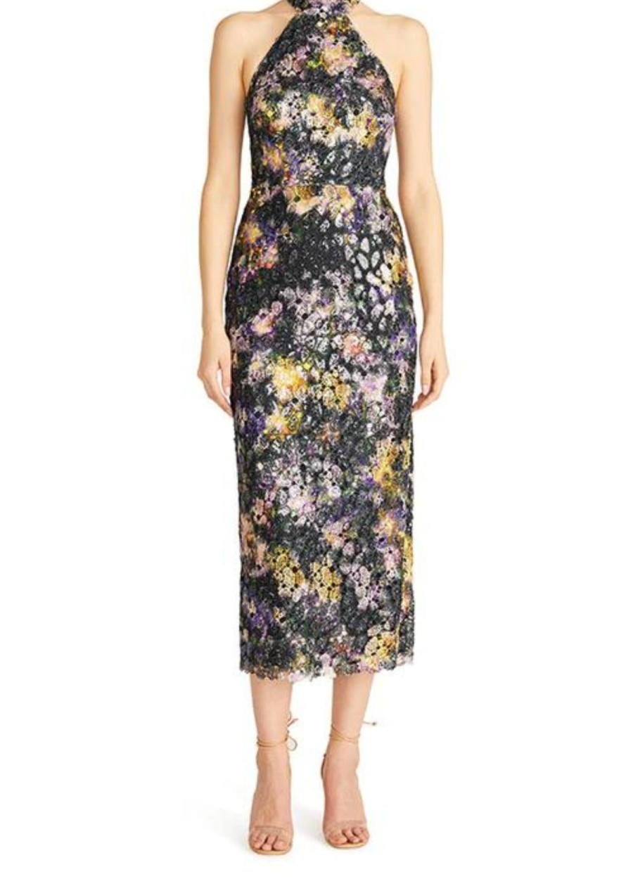 Clothing Monique Lhuillier | Monique Lhuillier Printed Lace Midi Dress Iris Blur