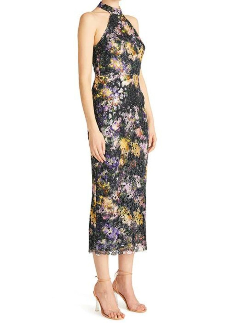 Clothing Monique Lhuillier | Monique Lhuillier Printed Lace Midi Dress Iris Blur