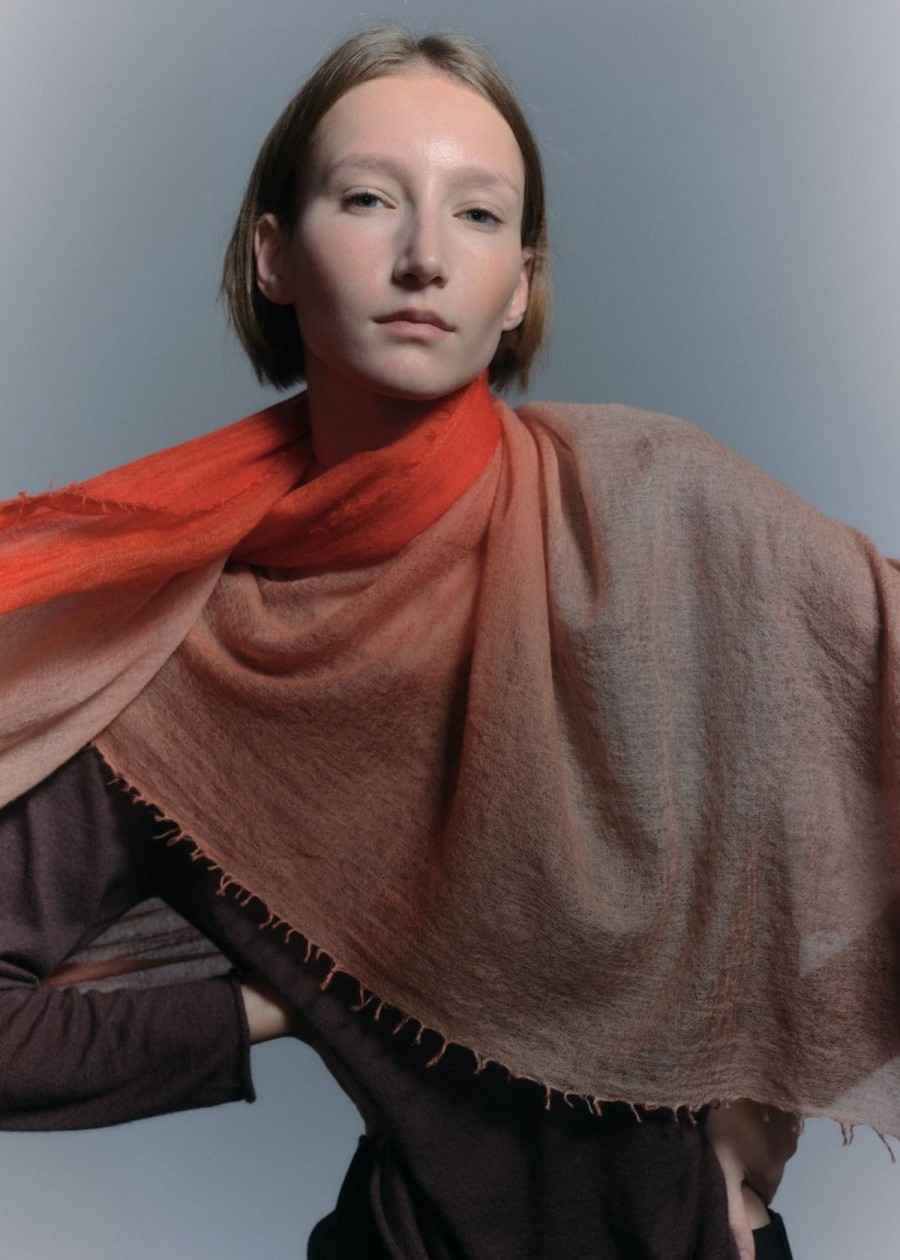 Accessories Mirror in the Sky | Mirror In The Sky Souffle Semi Felted Degradee Shawl - Orange