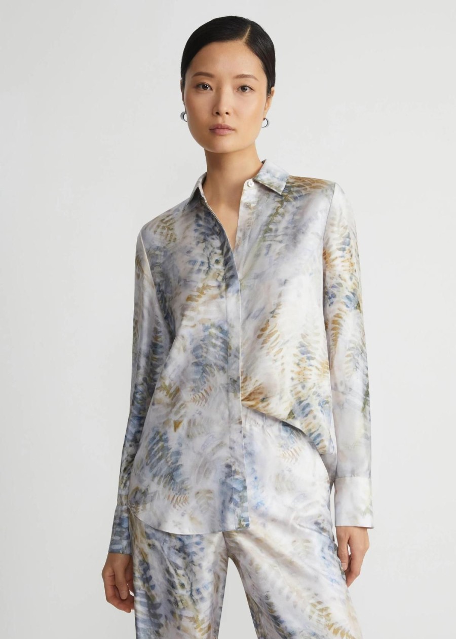 Clothing Lafayette 148 NY | Lafayette 148 Eco Fern Print Silk Twill Top Bluestone Multi