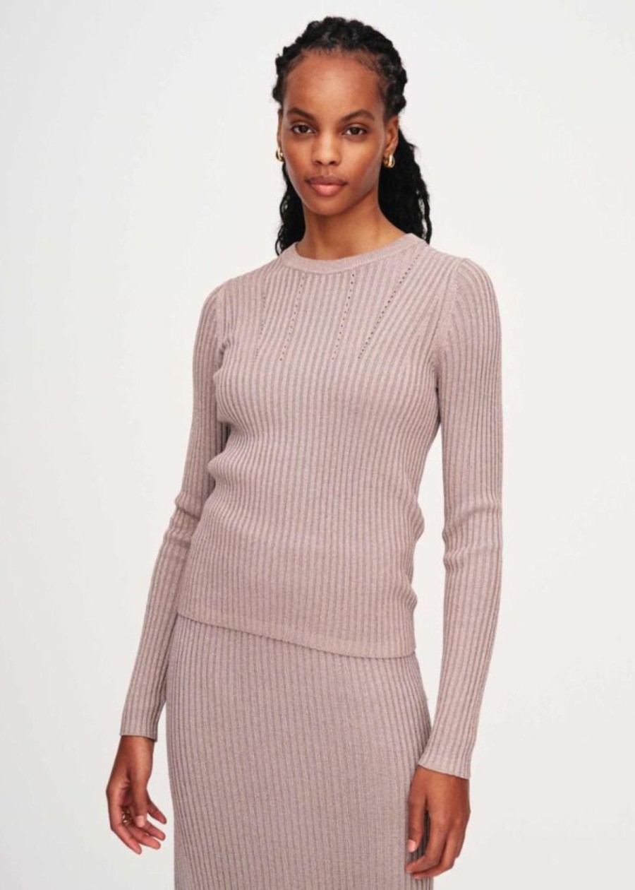 Clothing White + Warren | White + Warren Lurex Shine Ribbled Sweater Mauve Shine