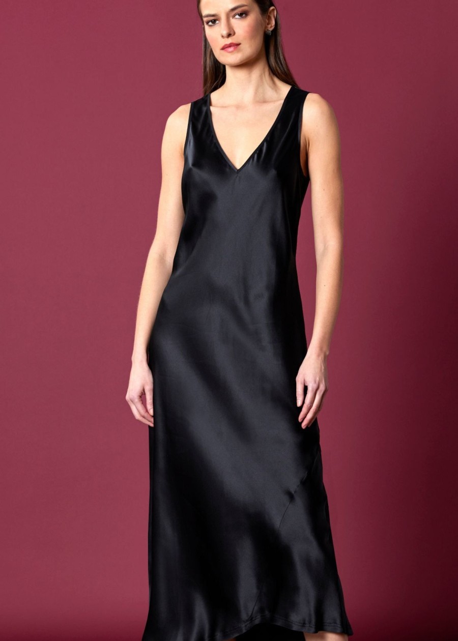 Clothing Go Silk | Go Silk "Go Chemise" Dress Washed Black