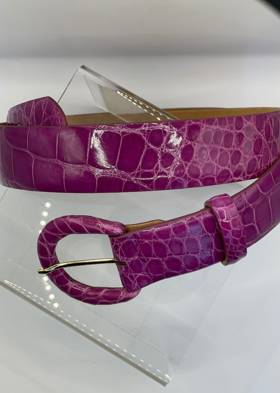 Accessories W.Kleinberg | W.Kleinberg Glazed Alligator Belt With Covered Buckle Magenta