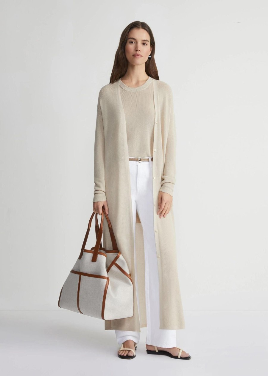 Clothing Lafayette 148 NY | Lafayette 148 Mercerized Cotton Ribbed Duster Cardigan Pebble