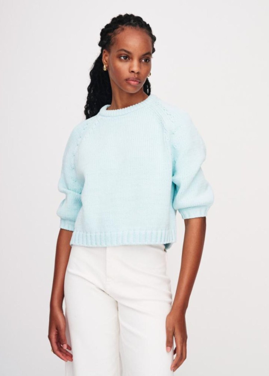 Clothing White + Warren | White + Warren Cotton Rope Crew Sweater - Aqua Aqua Combo