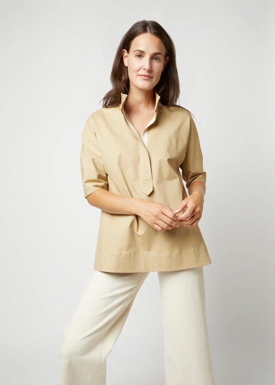 Clothing ANN MASHBURN | Ann Mashburn Soleil Top Khaki Stretch Sateen