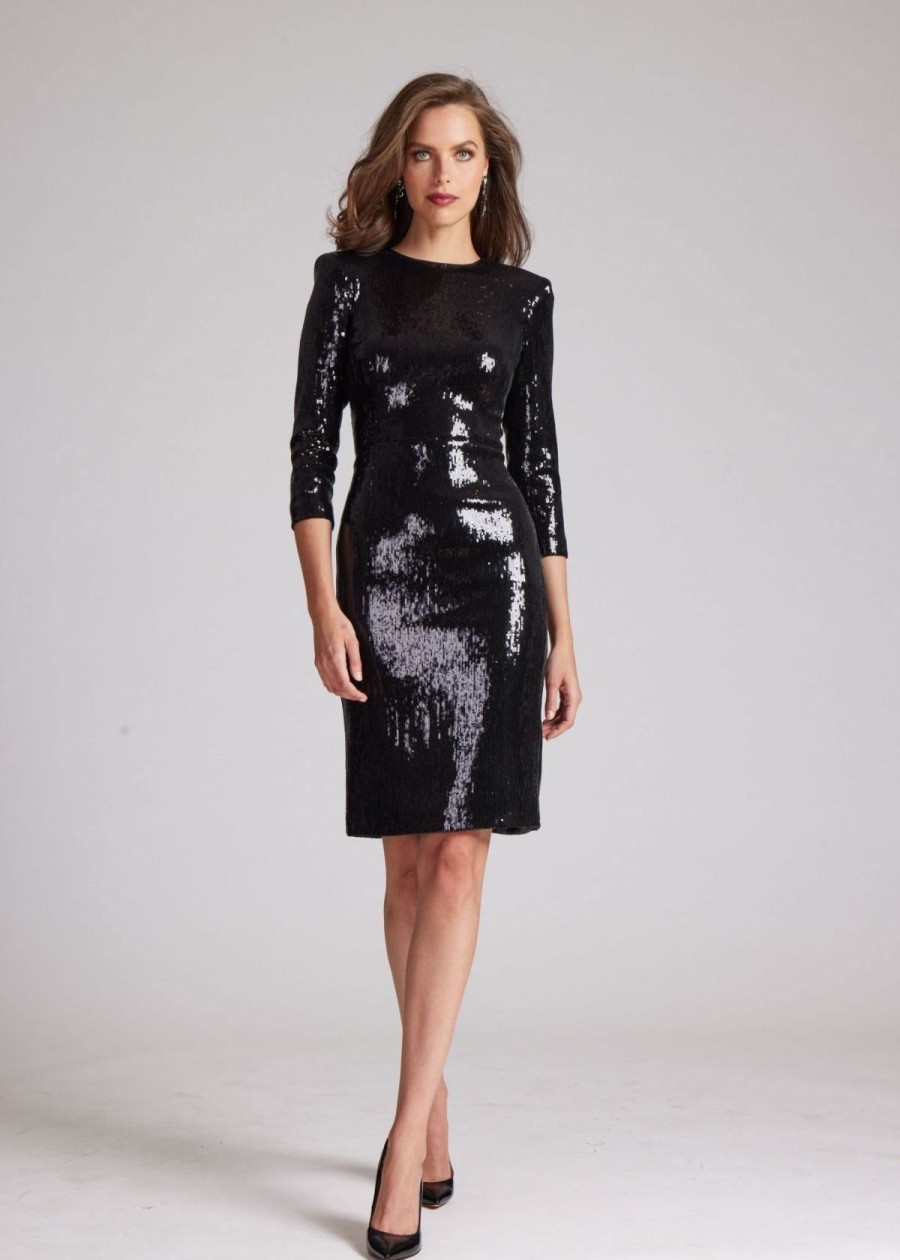 Clothing Teri Jon | Teri Jon Sequin Short Dress With Long Attachable Skirt Black