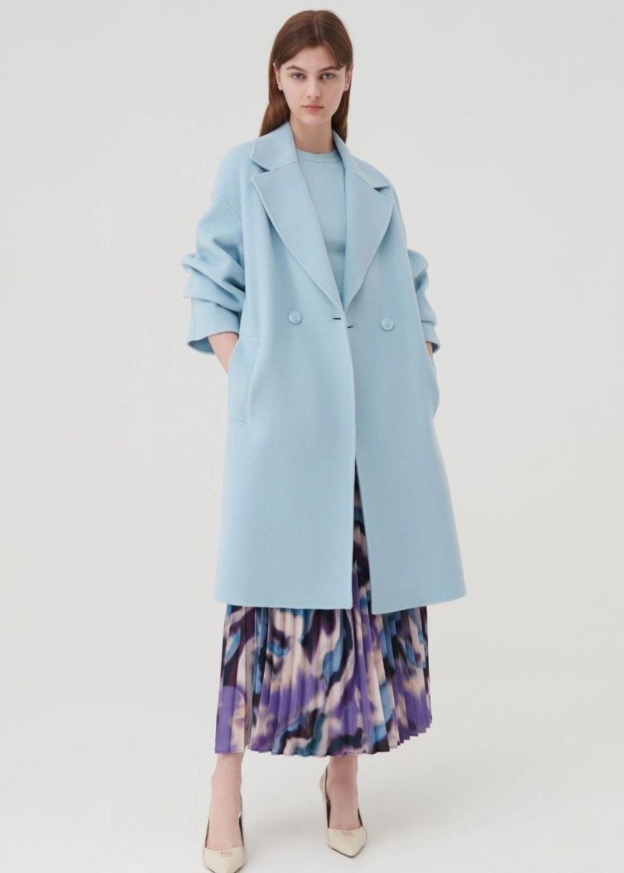 Clothing Marella | Marella Nandina Double Breasted Coat Sky Blue