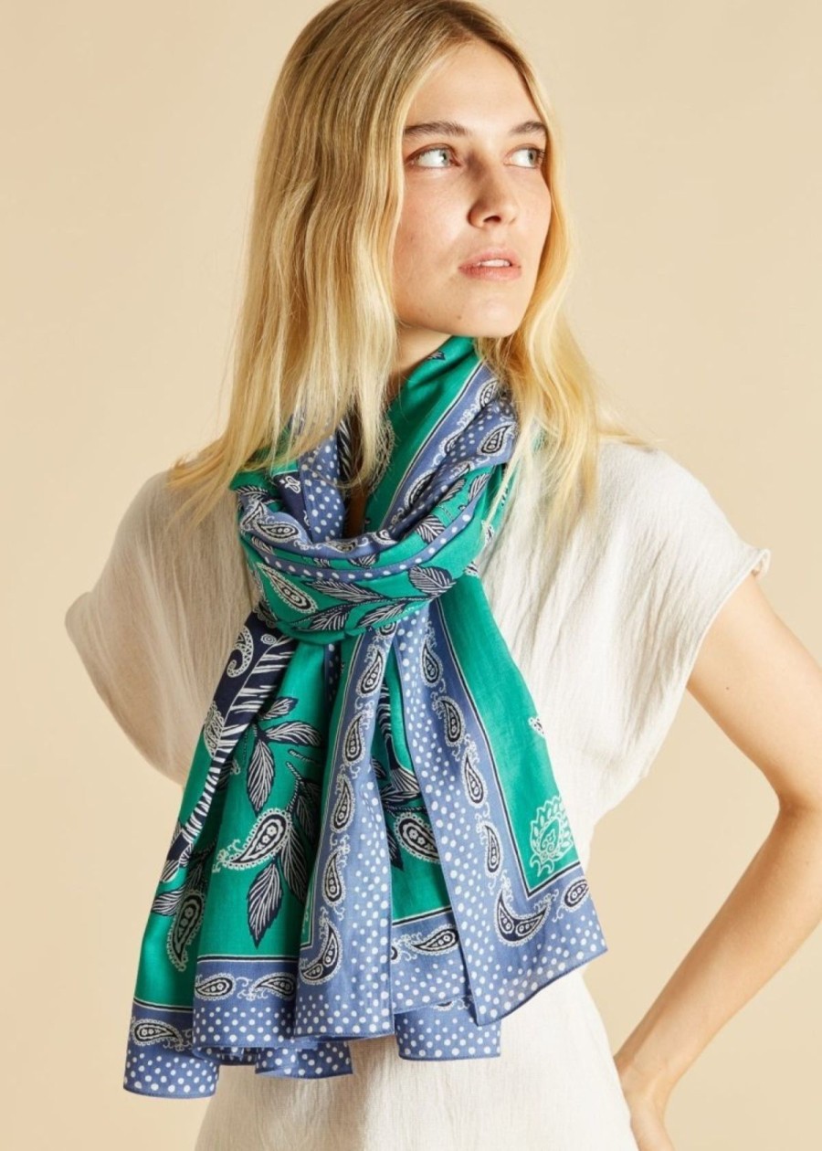 Accessories INOUI EDITIONS | Inoui Editions Cotton And Silk Zack Scarf Emerald