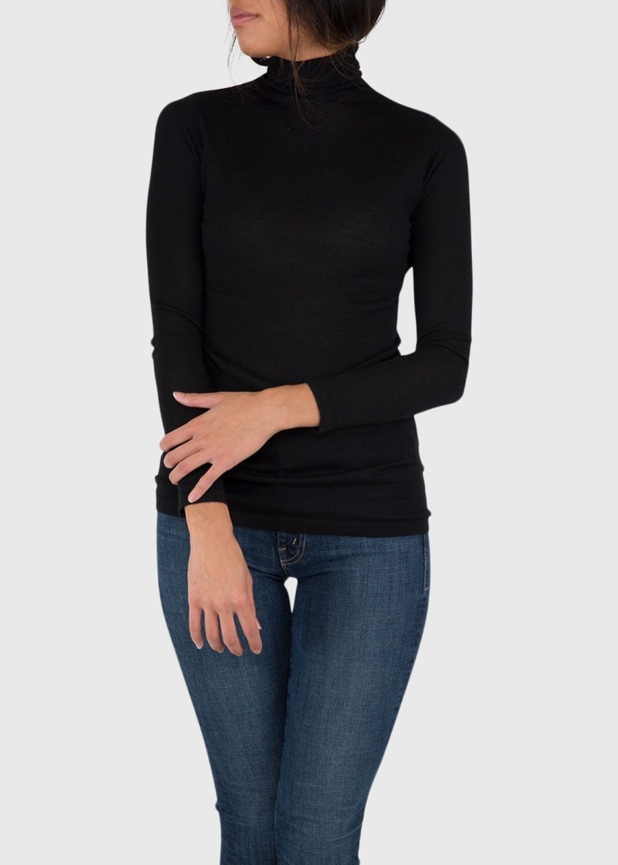 Clothing ANN MASHBURN | Ann Mashburn Superfine Funnel Neck Sweater Cashmere Black