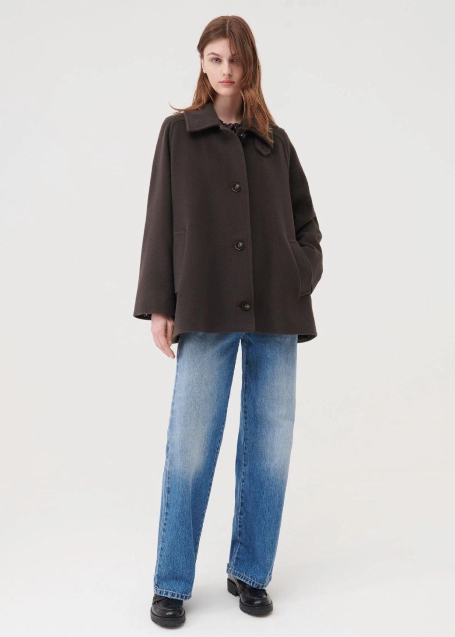 Clothing Marella | Marella Dalmata Pea Coat Brown