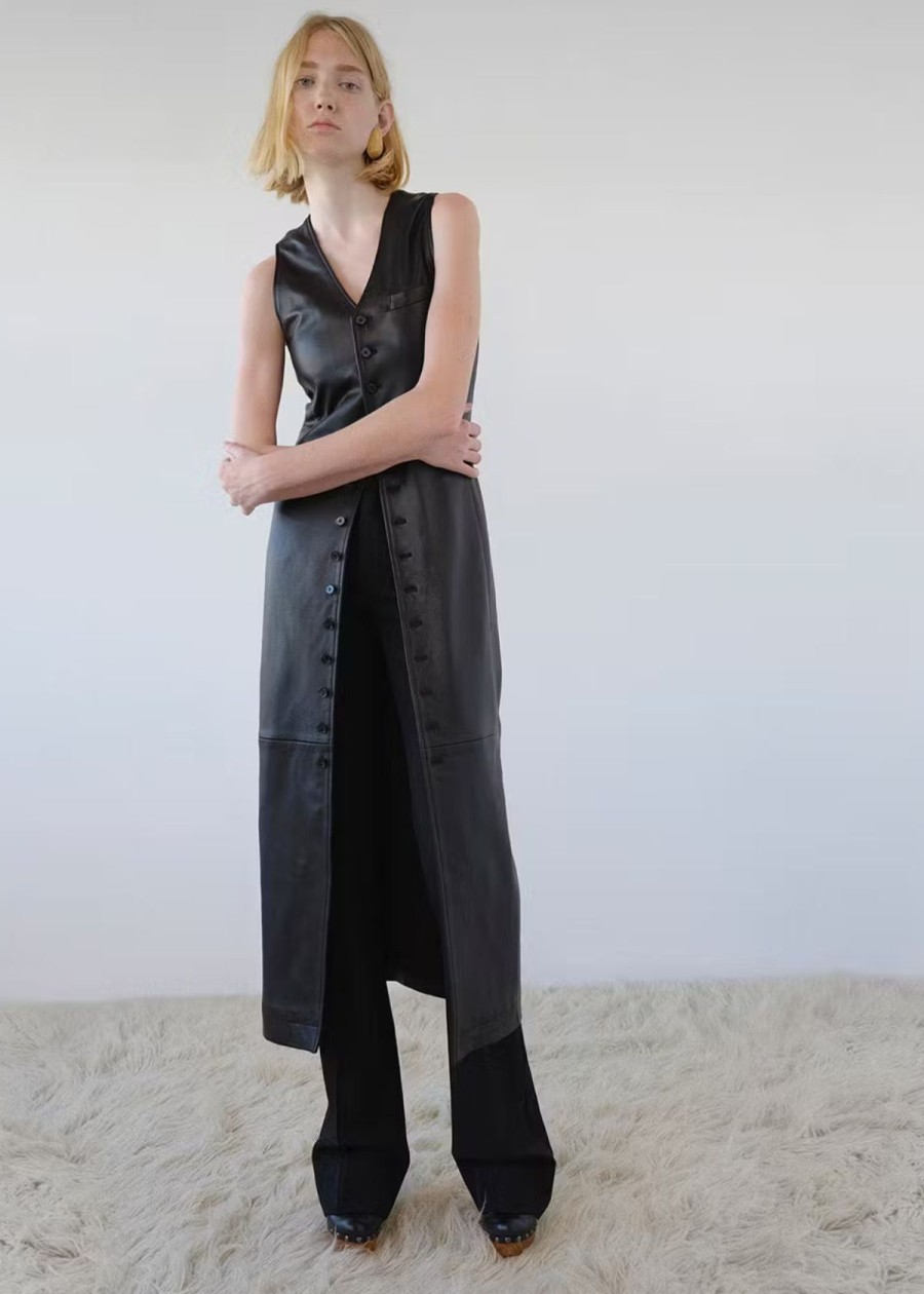 Clothing Frame | Frame Leather Midi Vest Dress Black