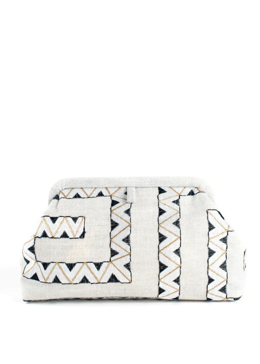 Accessories Marian Paquette | Marian Paquette Liette Embroidered Clutch - Taupe & Black