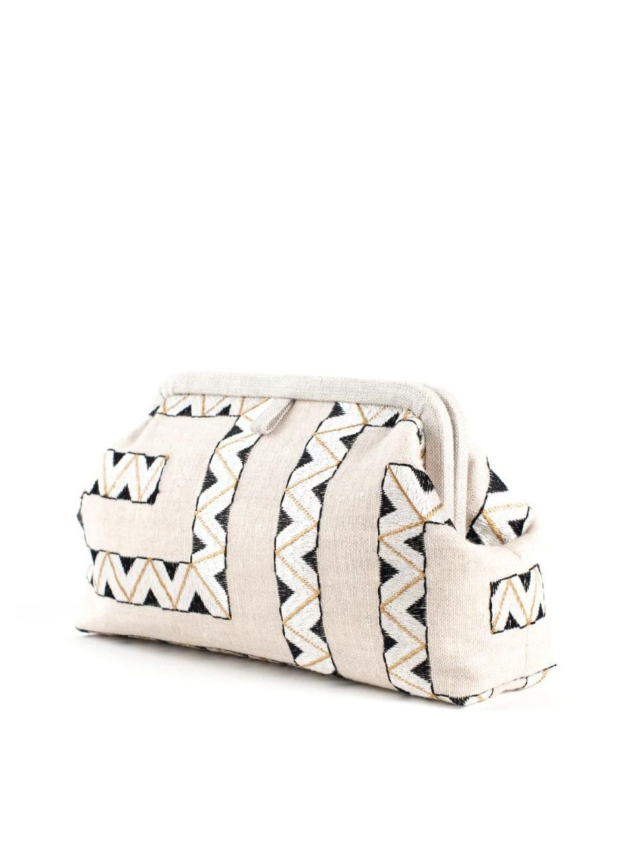 Accessories Marian Paquette | Marian Paquette Liette Embroidered Clutch - Taupe & Black