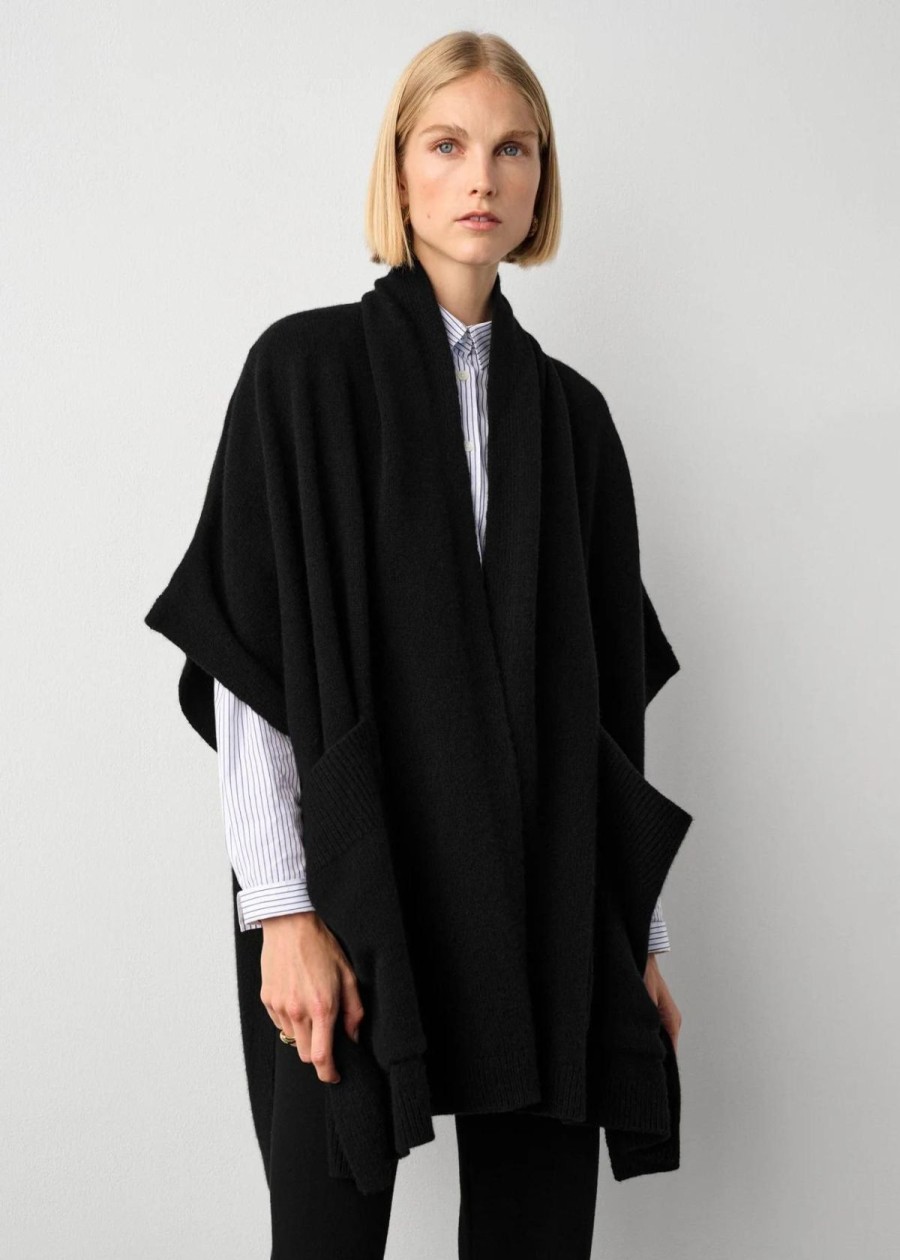 Clothing White + Warren | White + Warren Cashmere Blend Open Poncho Black