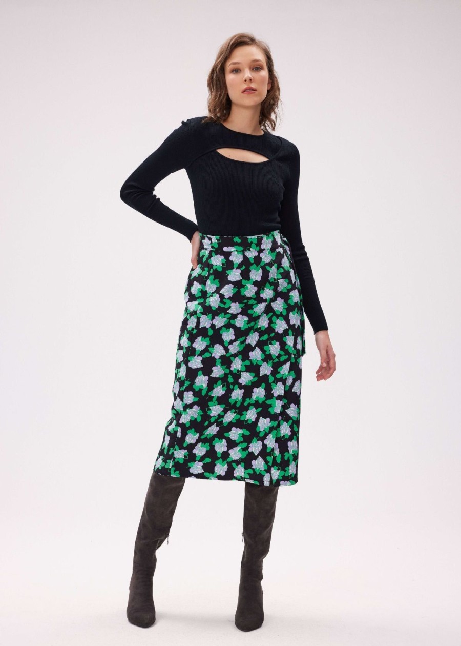 Clothing Diane Von Furstenberg | Dvf Elma Wrap Skirt Dot Blossom Bright Green