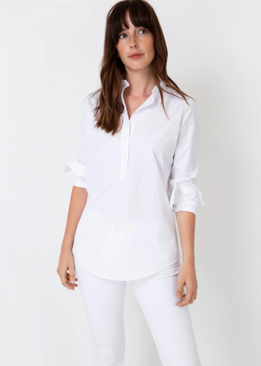 Clothing ANN MASHBURN | Ann Mashburn Tomboy Popover Top Poplin White