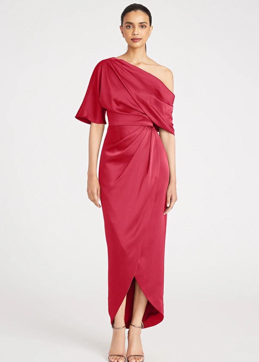 Clothing Theia | Theia Rayna One Shoulder Draped Gown Ruby