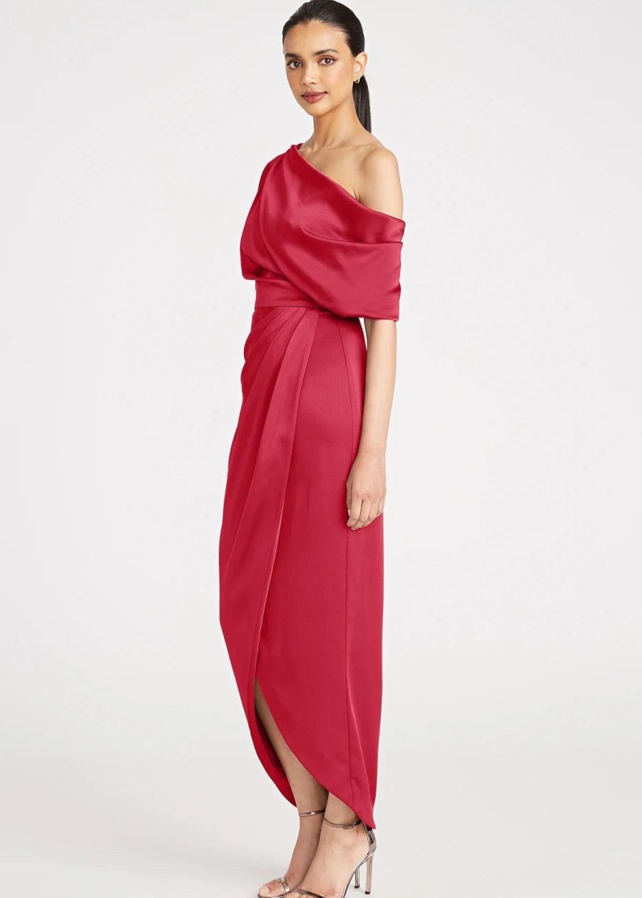 Clothing Theia | Theia Rayna One Shoulder Draped Gown Ruby