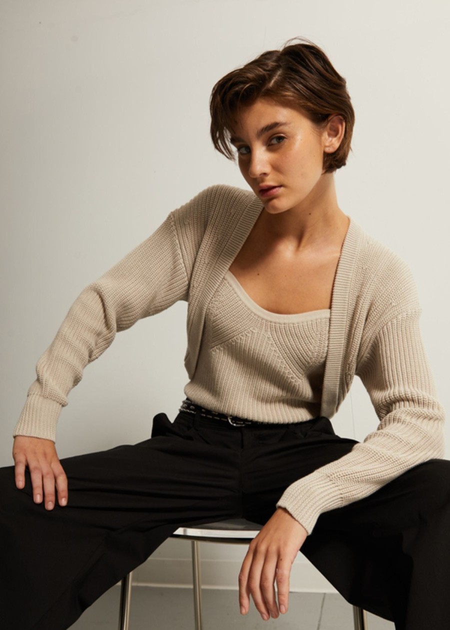 Clothing Autumn Cashmere | Autumn Cashmere Shaker Shrug Sweater Sand Dollar