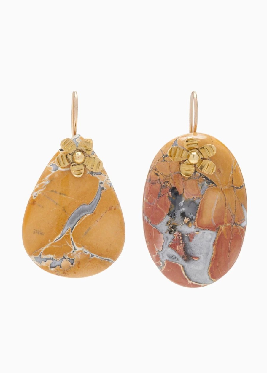 Accessories Ulla Johnson Earrings | Ulla Johnson Hammered Chain Organic Stone Earring Magliano Jasper