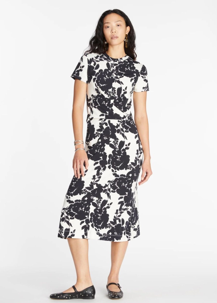 Clothing Tanya Taylor | Tanya Taylor Mac Shadow Bloom Print Dress - Cream And Black Cream/Black