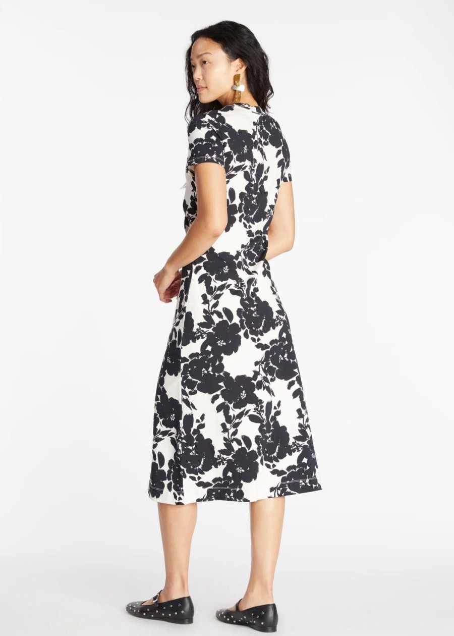 Clothing Tanya Taylor | Tanya Taylor Mac Shadow Bloom Print Dress - Cream And Black Cream/Black