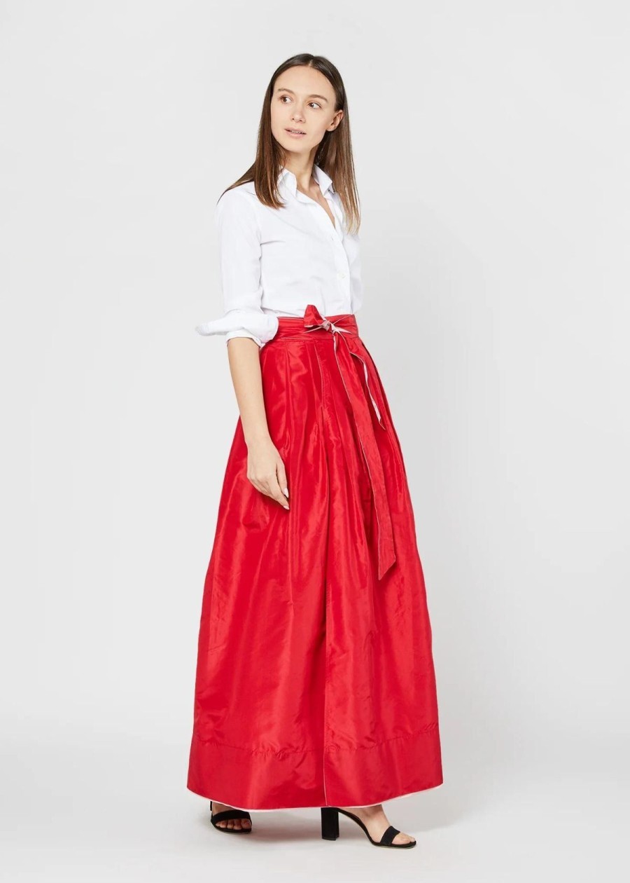 Clothing ANN MASHBURN | Ann Mashburn Reversible Pleated Wrap Skirt Silk Taffeta Light Pink/Red