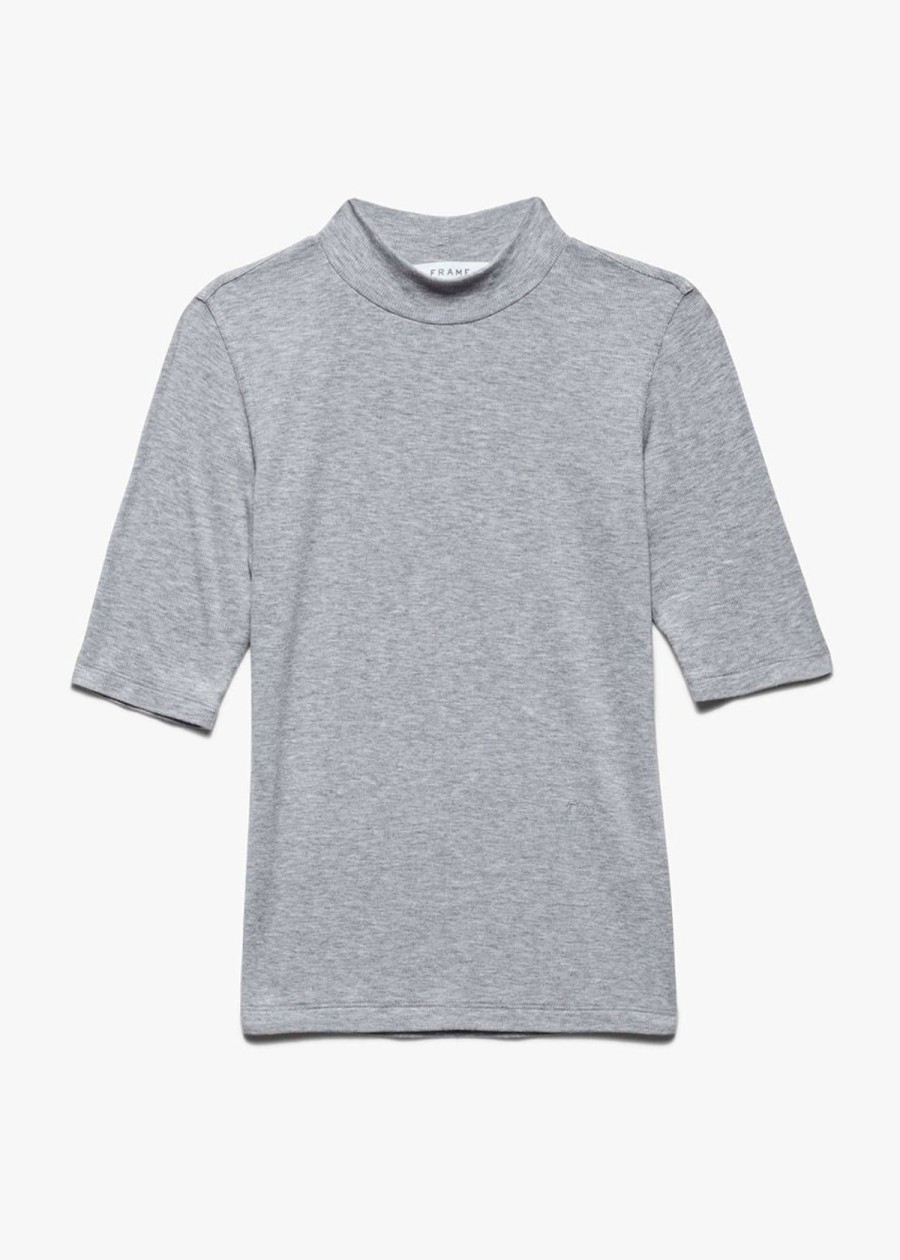 Clothing FRAME | Frame Refined Rib Mock Neck Tee Gris Heather