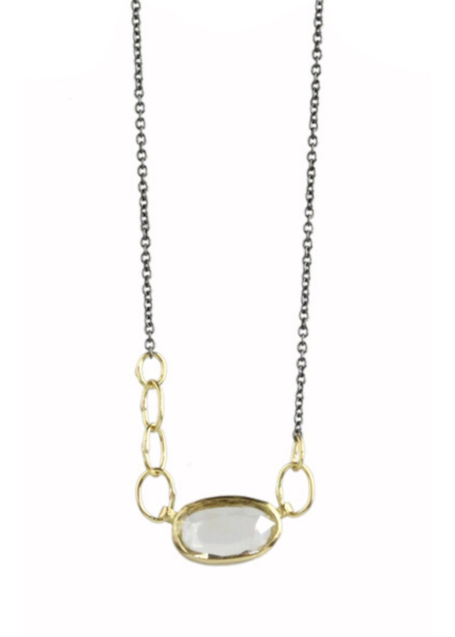 Accessories Sarah McGuire Studio Necklaces | Sarah Mcguire White Sapphire On Oxidized Chain Necklace