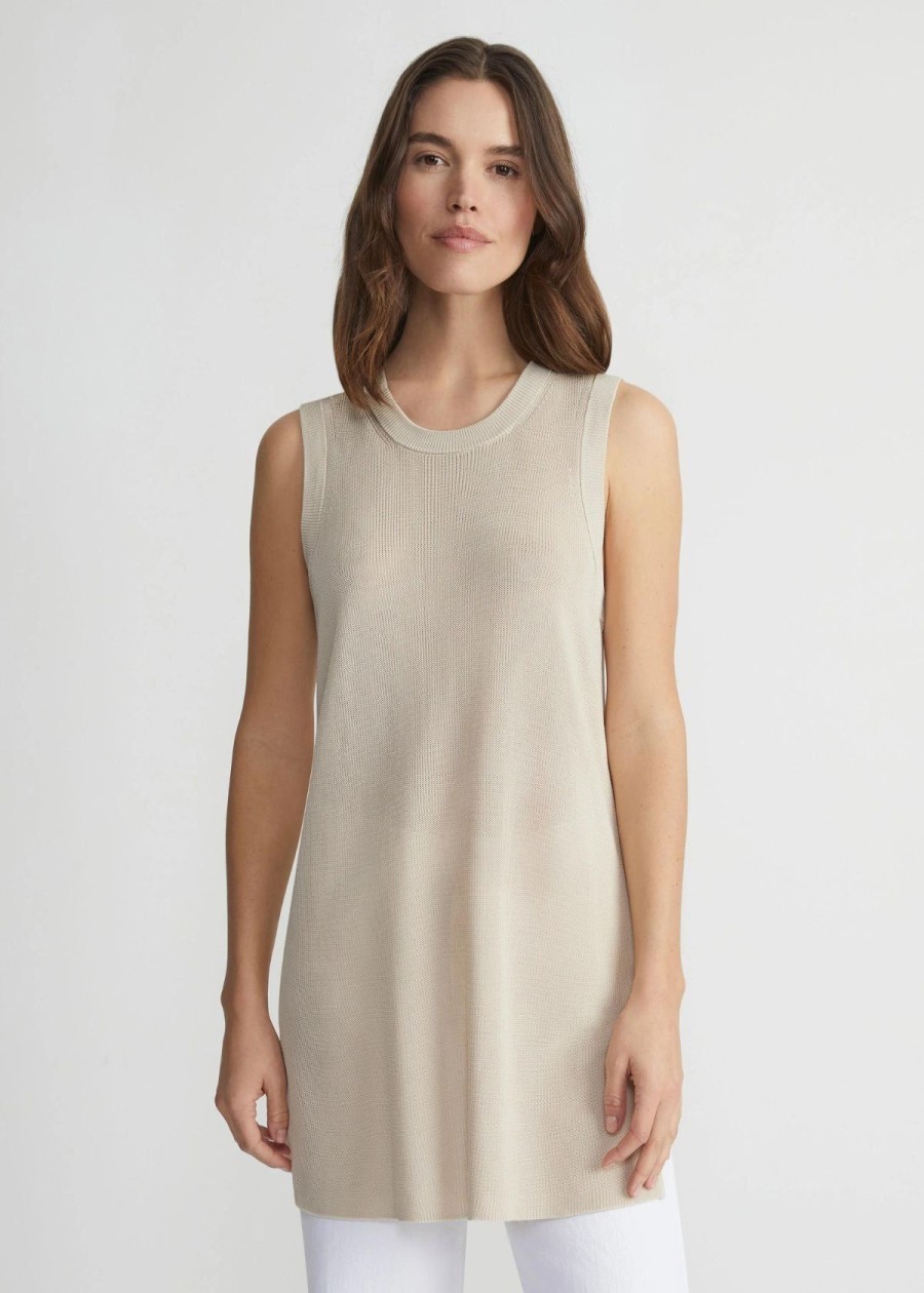 Clothing Lafayette 148 NY | Lafayette 148 Mercerized Cotton Ribbed Tunic Top Pebble