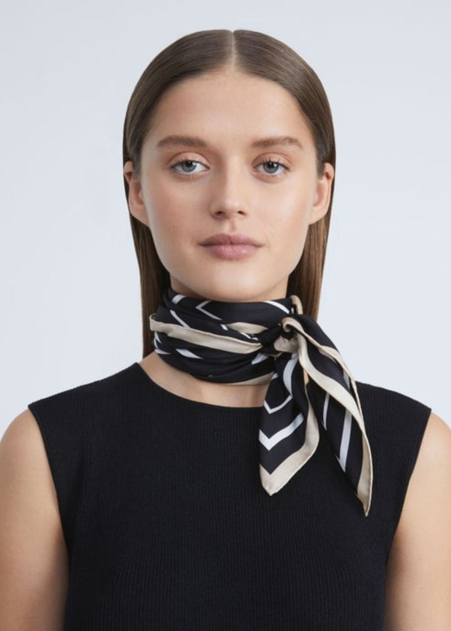 Accessories Lafayette 148 NY | Lafayette 148 L Beam Stripe Silk Twill Scarf Black Multi