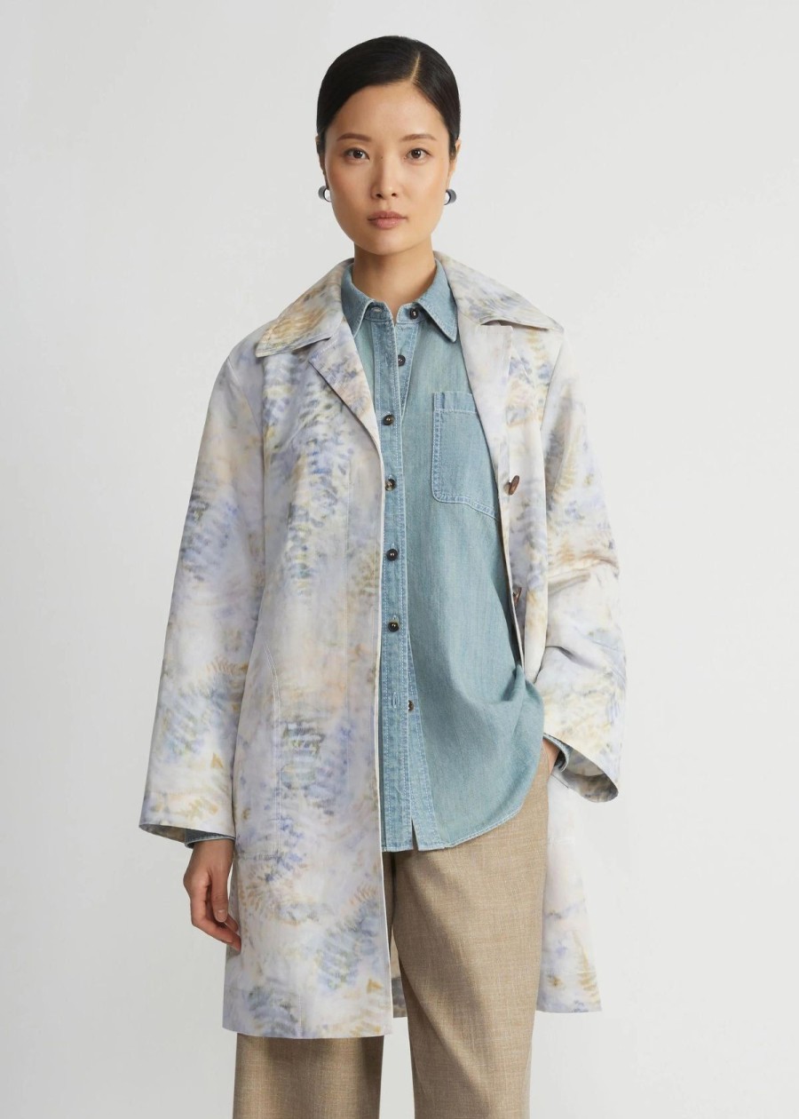 Clothing Lafayette 148 NY | Lafayette 148 Eco Fern Warp Print Linen Overcoat Bluestone Multi