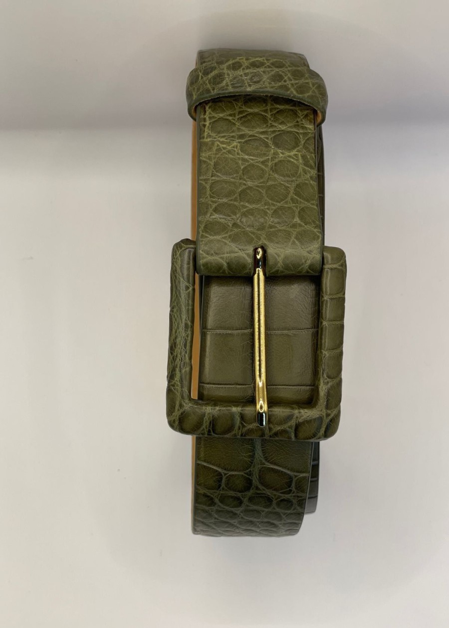 Accessories W.Kleinberg | W.Kleinberg Matte Alligator Belt Loden Green