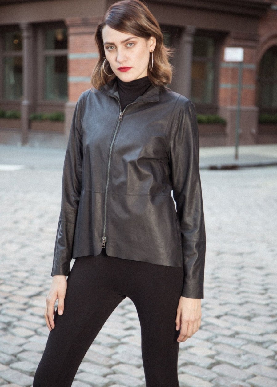 Clothing Jakett | Giacca Lusso Sofia Curved Hem Shirt Jacket Black