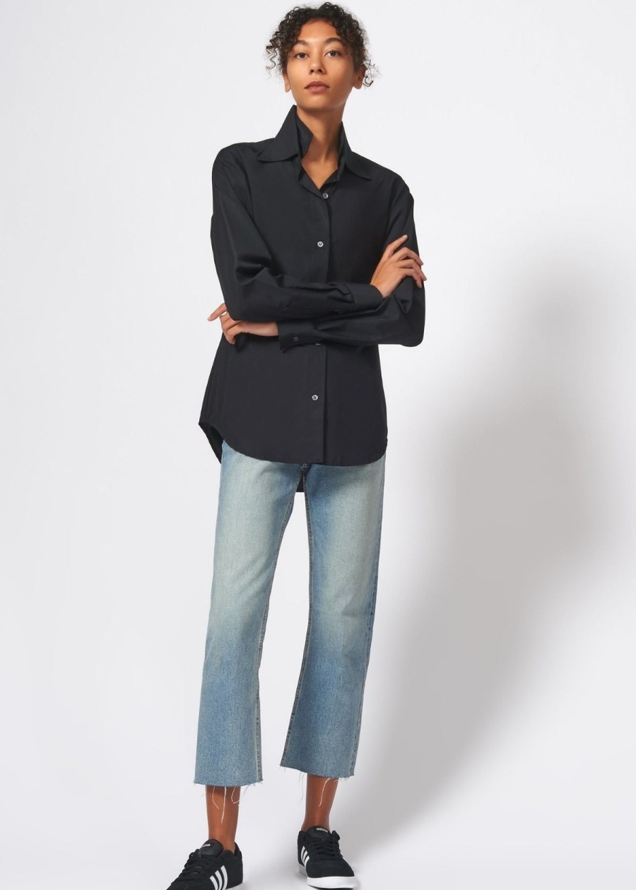 Clothing Kal Rieman | Kal Rieman Double Collar Shirt In Ottoman Black